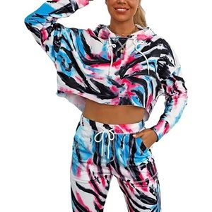 🦋 Tie Dye Printed Long Sleeve Crop Top  Sweatsuit 😍